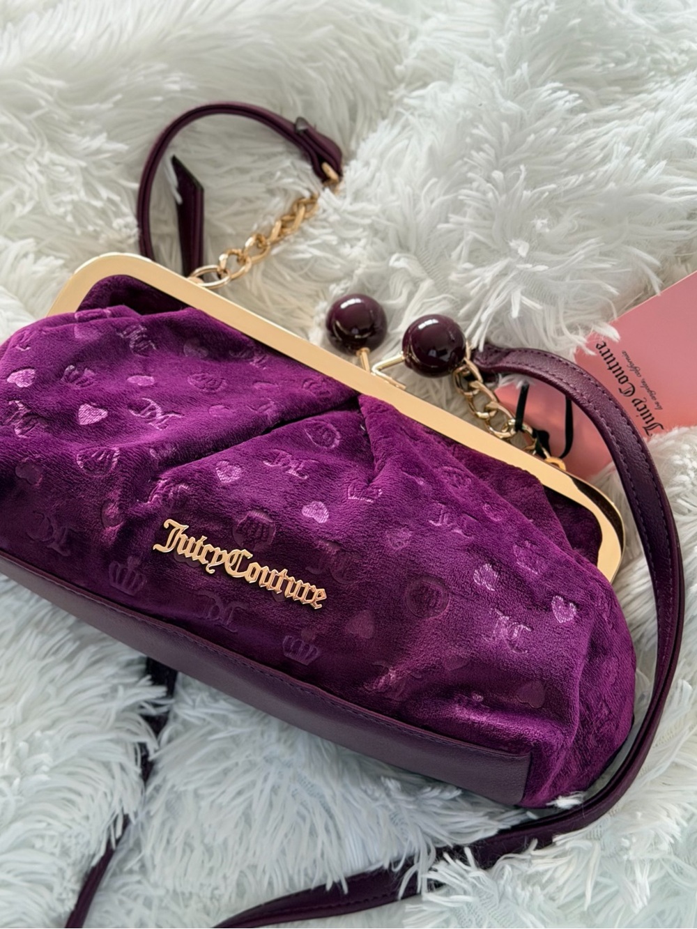 Juicy Couture Deep Purple Velvet Frame Wristlet with Gold Hardware